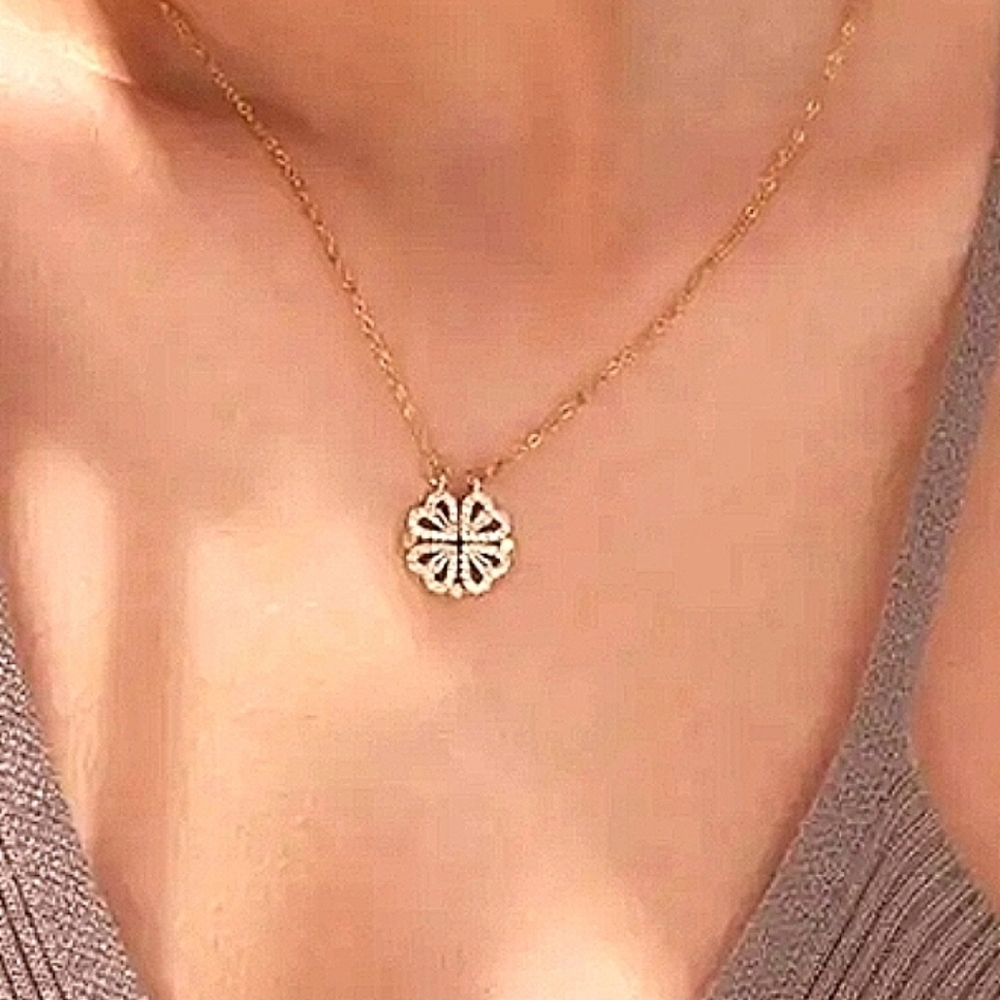 18k gold plated rhinestone hearts and clover necklace; NWOT